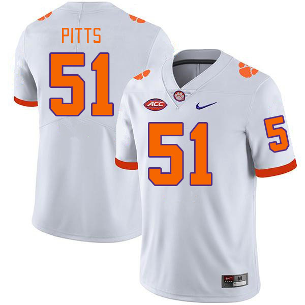 Men's Clemson Tigers Peyton Pitts #51 College White NCAA Authentic Football Stitched Jersey 23IM30YK
